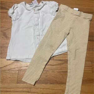 White Button-Up Top and Striped Leggings Set